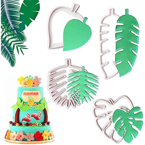 Cookie Cutters Set, 4 PCS Tropical Leaf Cookie Cutters, Biscuit Molds, Cake Decorating Mold, Plastic Leaf Molds for Gum Paste, Baking Pie Decoration Tools Set, Cake Decorating Tool Decorations Cover