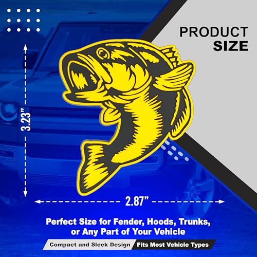 Image of Bass Emblem 3D Fish Badge - Custom Car Sticker for Car, Truck, SUV, Trunk, Hood, Fender - Set of 2 (Yellow)