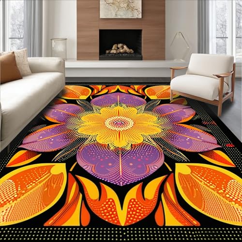 ODIKA Flatwoven High Traffic Area Rug 2x3, Artistic Floral Burst