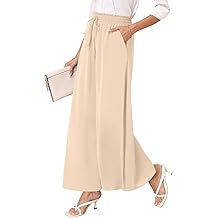 Women's Chiffon Dressy Pants High Waist Casual Wide Leg Long Palazzo Pants Loose Trousers with Pockets