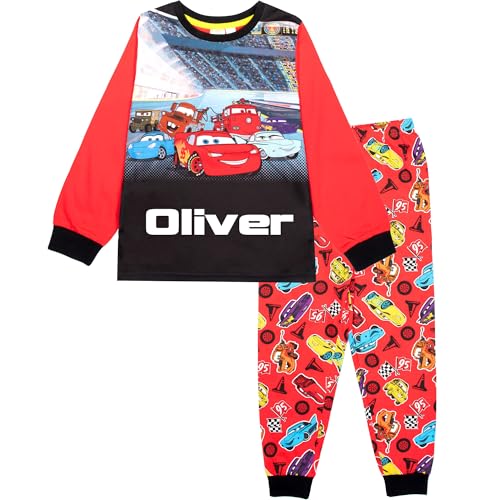 Disney Cars Personalised Pyjama for Kids Long Sleeve Winter Pyjama Soft and Comfortable Gift for Boys Lightning McQueen PJ Set Age 3/4 Red