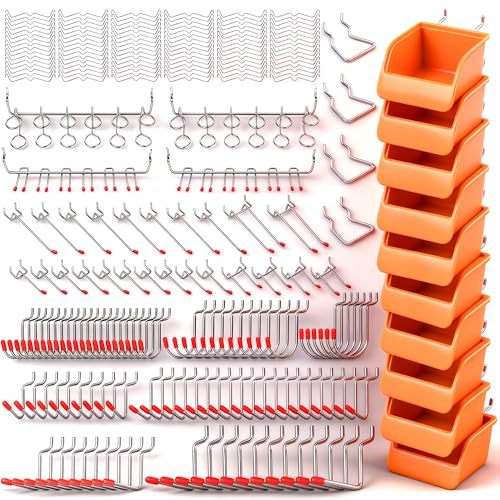 HORUSDY 238 PCS Pegboard Hooks Assortment Kit – 16 Types Heavy Duty Pegboard Accessories with Bins – Fits 1/8 & 1/4 Inch Pegboard Metal Hooks for Garage, Workshop, and Tool Storage Organization
