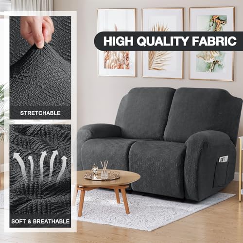 Image of Timeles Extra Wide Recliner Loveseat Covers Oversized Reclining Couch Covers Sofa Slipcovers Stretch Soft Washable (Two-Seater Oversized, Dark Gray)