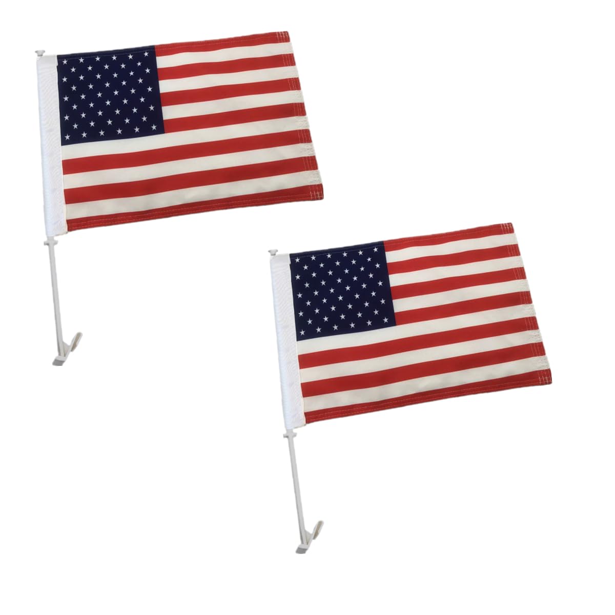 Photo 1 of 2 Pack American US National Car Flags 11" x 17" with Flagpole Mount,Premium 200D Polyester USA Car Flag,19" Flagpole Fixed Window Clip Mount for Most Vehicle Window. (US)
