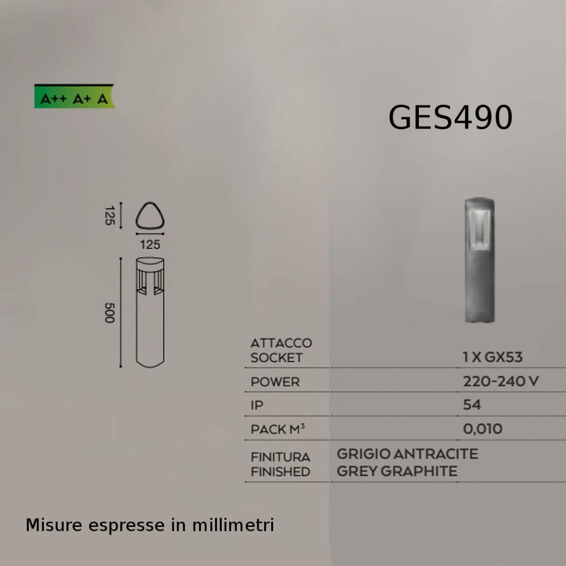 Lampioncino Esterno Gea Led Janet Ges490 50h Led Lampada Terra Grigio Antracite Moderna Alluminio Gx53 Ip54