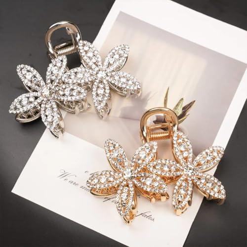 Image of Diversa Rhinestone Golden Claw Clip, Embellished Korean Clutcher, Non- Slip Metal Claw Clip for Girls, Fancy Clutcher for Women, Pack of 1 (Sunflower)