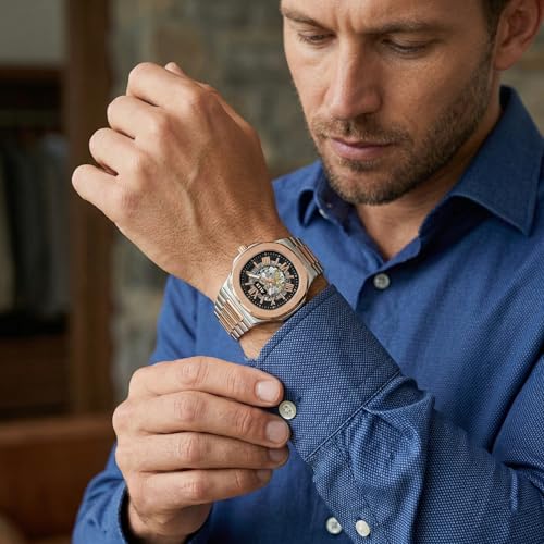 Image of ALIX AL2904 Automatic Mechanical Self-Winding Skeleton Dial 30 ATM Waterproof with Stainless Steel Band Wrist Watch