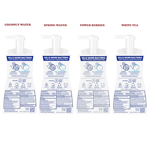 Dial Foaming Hand Wash Variety Pack, 4 Count, Assorted Scents Hand Soap in Pump Bottles, Coconut Water, White Tea, Power Berries, Spring Water, Gentle Moisturizing Aloe Vera Formula, 10 fl oz Each - Image 4