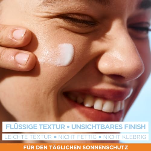 Garnier UV-Sonnenschutzfluid für zu Unreinheiten neigende Haut, Sehr hoher Sonnenschutz mit LSF 50+, Unsichtbares Finish, Ambre Solaire Super UV Niacinamide Daily Fluid, 1 x 40 ml