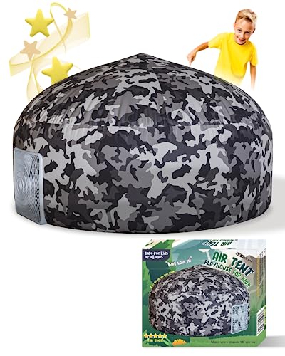 Skywin Inflatable Tent for Kids (Camo Dark Grey), Inflatable Air Tent for Kids Sets Up and Stores Away in Seconds, Improved Blow up Fort (Fan NOT Included) (Camo Dark Grey)