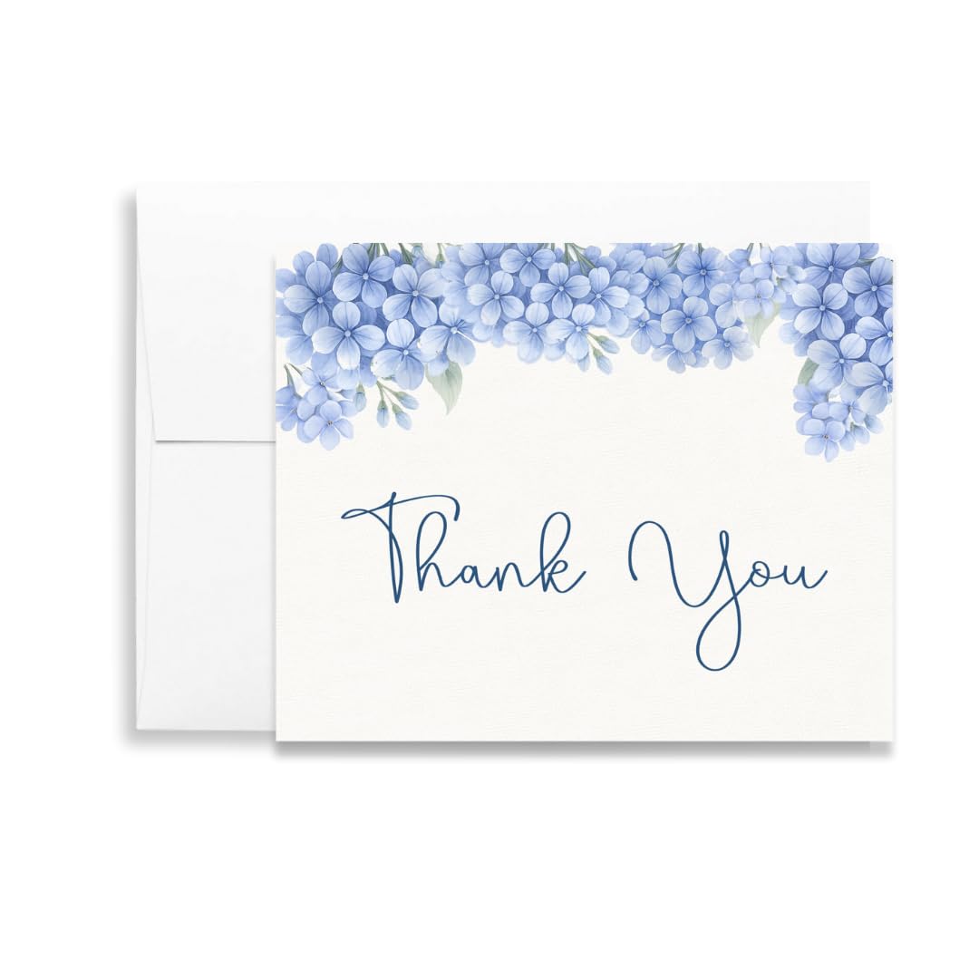 The Invite Lady Hydrangea Thank You Cards Wildflower Blank Inside Notes For Funeral Bridal Shower Wedding With Envelopes (24 count)
