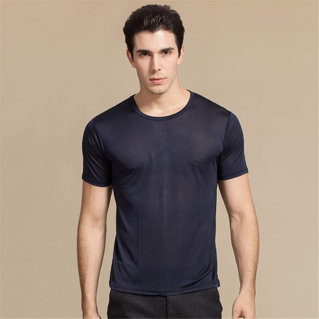 T-shirt girocollo da uomo in maglia di seta al 100