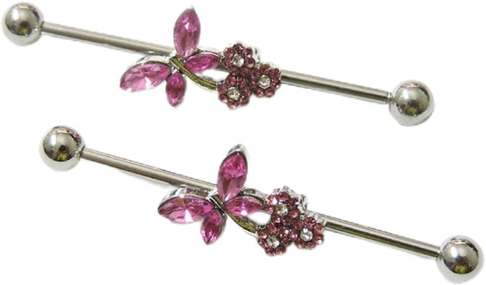 14 gauge 35mm Gem Rhinestone Flower Dragonfly Industrial Barbells