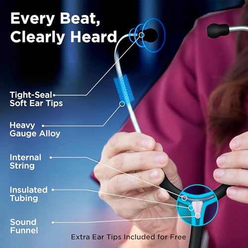 Image of Dr Trust USA Gold Standard III Stethoscope for Doctors, Medical Students & Healthcare Professionals, SS BP Check Cardiology Health Monitoring Medical Instrument for Auscultation -128 (Black)