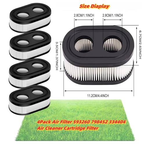 (4Pcs) 593260 798452 Air Cleaner Cartridge 4247 5432 5432k 09P00 09P702 550E 500EX 550EX 625 575EX Series Engine Models, Compatible with Troy Bilt TB110 TB200 TB230 Toro 150cc Lawnmower.
