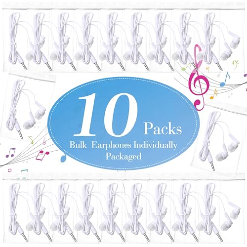 Image of Kanayu 25 Pack Wired Earbuds Bulk for Classroom, 3.5MM No Mic,White