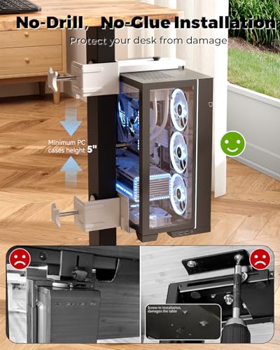 Image of JOY worker Under Desk PC Mount for Standing Desk, Clamp-On Leg CPU Holder