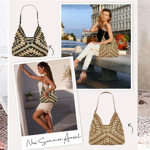 Image of Straw Hobo Bags - Casual Shoulder Beach Tote Knitted Bag