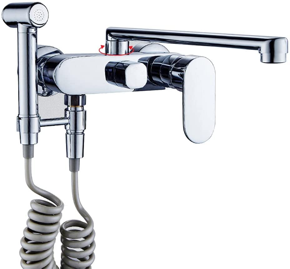 Robinet de cuisine mural avec douchette chrome brossé mitigeur évier 25cm