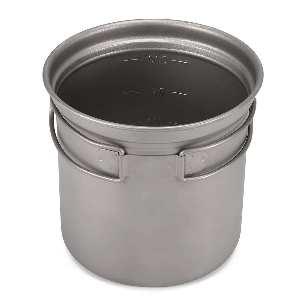 naczynia kuchenne z tytanu camping, HUIOP Camping Titanium Bateria kuchenna zestaw 1000 ml 750 ml garnek Pan łyżka zestaw do biwakowania na świeżym powietrzu, piesze wycieczki, piknik, sprzęt