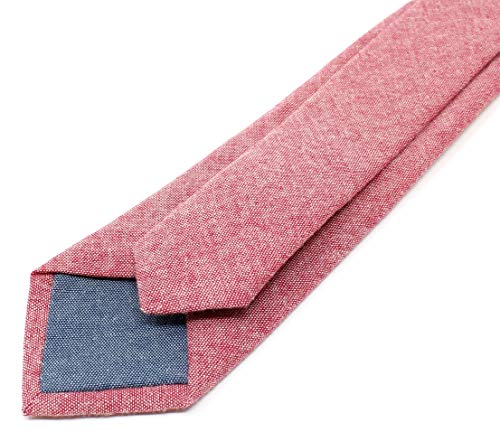 Image of Men's Chambray Cotton Skinny Necktie Tie Textured Distressed Style - 2.5 inch Width