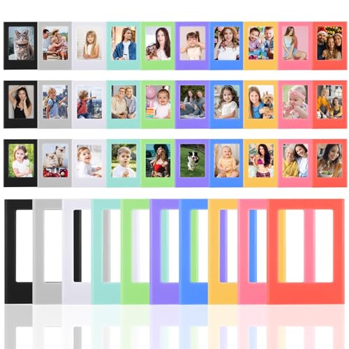 MAQUITA 30 Packs Magnetic Photo Picture Frame Cute Mini Table Photo Frame Holder Plastic Colorful Picture Display for Fridge Office