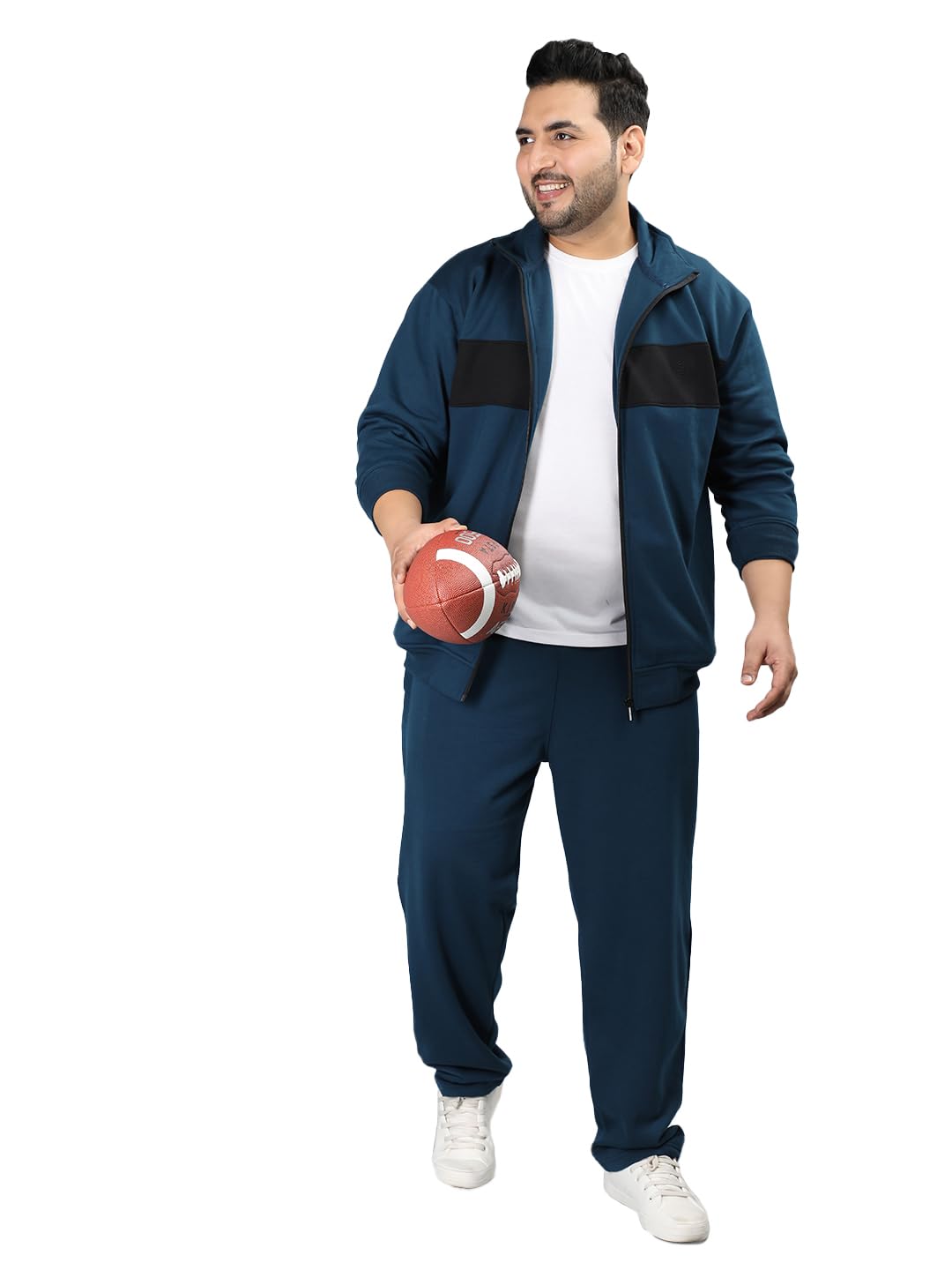 CHKOKKO Mens Plus Size High Neck Winter Tracksuit Full Zip Jacket with Elastic Waist Lower Warm Soft Jogging Suit Activewear Set for Gym Running and Casual Wear Indigo Black 3XL 4