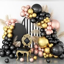 Black Rose Gold Balloon Garland Arch Kit, Metallic Gold and Rose Gold Balloons Arch Kit, Black and Gold Balloons Party Decorations for Wedding Birthday Graduation Anniversary Baby Shower Party