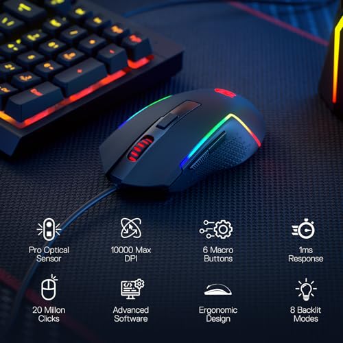 Image of Redragon S141 Gaming Keyboard & Mouse Combo, 98 Keys K515 Wired RGB Membrane Keyboard and 10000 DPI Wired M616 Gaming Mouse Bundle