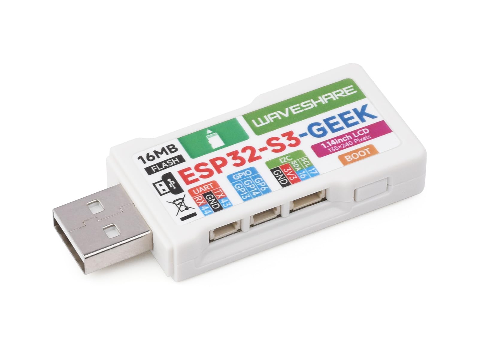 WonrabaiWaveshare ESP32-GEEK Development Board, Based On ESP32-S3R2 Chip, with 1.14inch 65K Color LCD, with USB-A Male Port/I2C Port/GPIO Header and White Plastic Case, Supports WiFi & Bluetooth LE