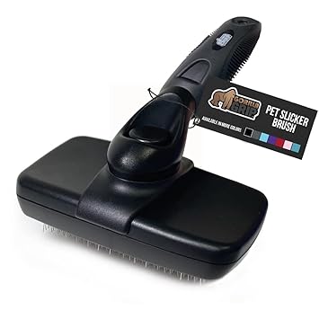 Gorilla Grip Pet Brush with Easy Clean Button, Reduces Shedding, Gently Removes Mats, Comfort Grip, Slicker Comb for Dog Undercoat Fur, Grooming Long or Short Haired Pets, Dogs, Cats, Black