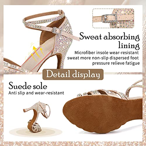 TINRYMX Women Latin Dance Shoes Rhinestones Sparkly Ballroom Salsa Performance Party Dancing Heels,Model-L432/L5064