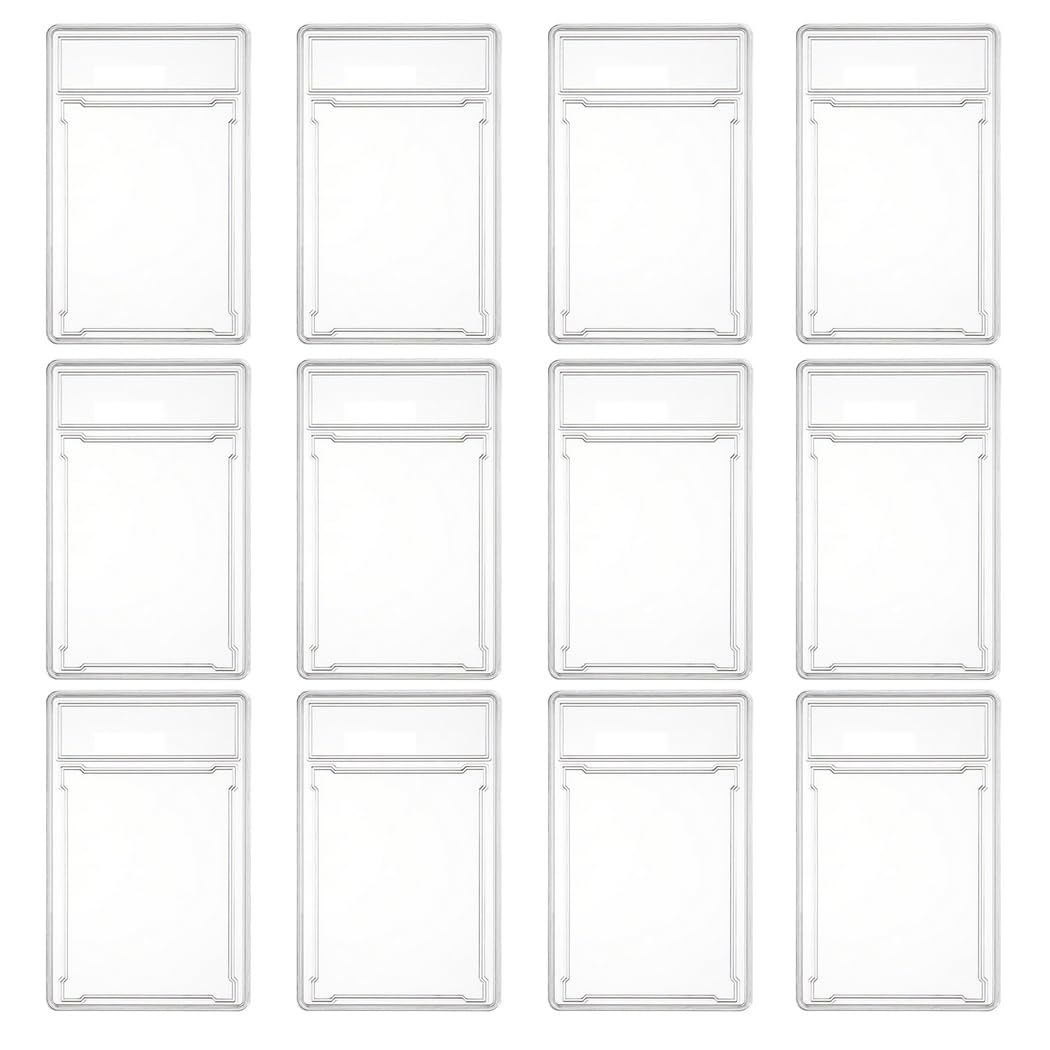 Espositore per carte in acrilico trasparente, 12 custodie protettive per carte collezionabili, porta carte per carte standard di anime e giochi sportivi, custodia rigida con posizione per etichetta