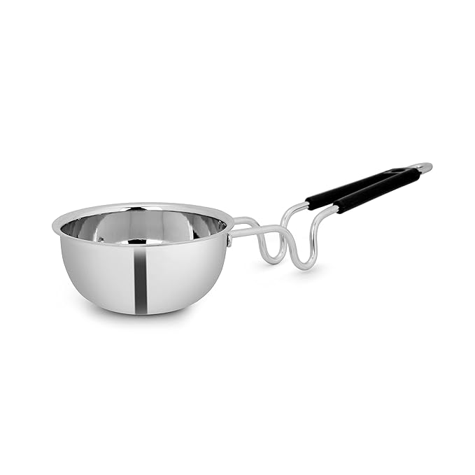 Cassoware Stainless Steel TADKA PAN with Long PVC Handle; Heavy Gauge & Long Grip for Spice