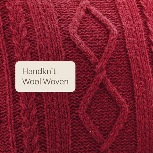 Throw Pillow Covers Set of 2-12x20 Inch Handknit Decorative Throw Pillow Covers,Wool Woven Cushion Covers,Chunky Yarns Couch Pillow Covers for Sofa Living Room Home Decor,Red
