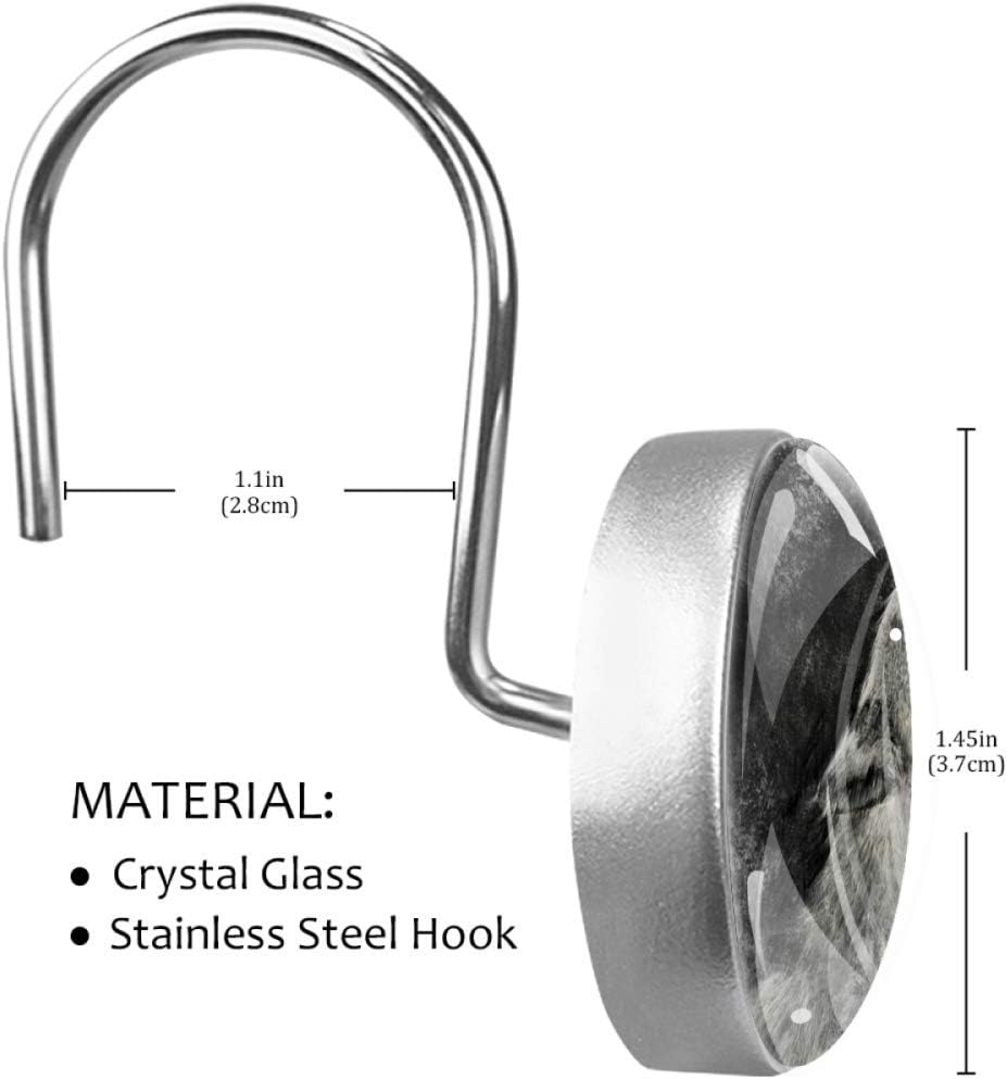 LORVIES Howling Wolf Black and White Painting Shower Curtain Hooks Set of 12, Stainless Steel Shower Hooks Decorative Hanger Rings Rust Resistant for Bathroom Kids Room Fashion Home Decor