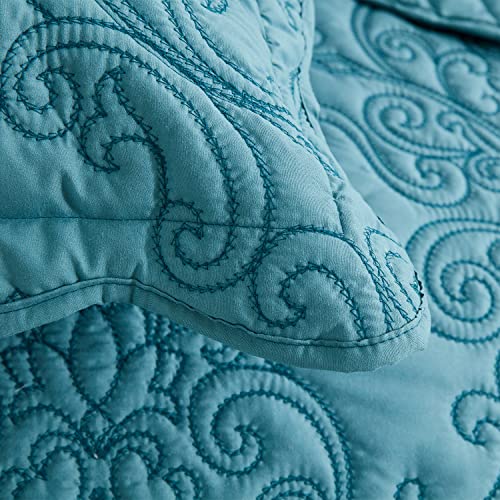 Image of CHIXIN Microfiber Standard Pillow Shams Set of 2 - Decorative Quilted Pillow Covers - Lagoon - Size (20 inch x 26 inch)