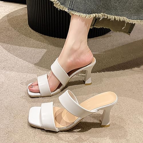 Women's Strappy Kitten Heel Mules Square Open Toe Slip On Heels Sandals Comfort Summer Shoes3