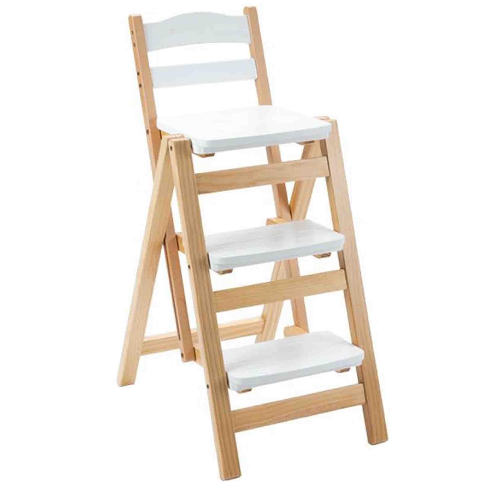 WQPMNYG Folding chair Deformable ladder and chair Multi-functional folding ladder and chair Wooden four ladder stool Household backrest chair Safe and environmentally friendly Does not hurt the hand