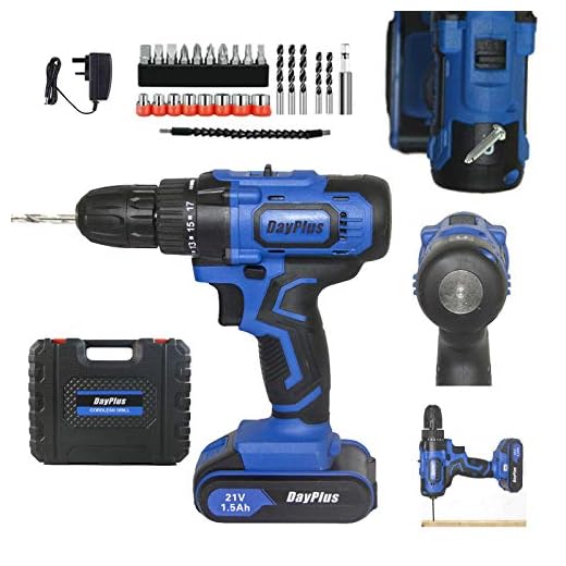 21V Akku-Bohrschrauber mit Hammerkopf Magnet Funktion,1x 1.5Ah Akku,45Nm 18+1 Drehmomentstufen Akku-Bohrer Akkuschrauber 2 Gang 29-tlg Zubehör-Set
