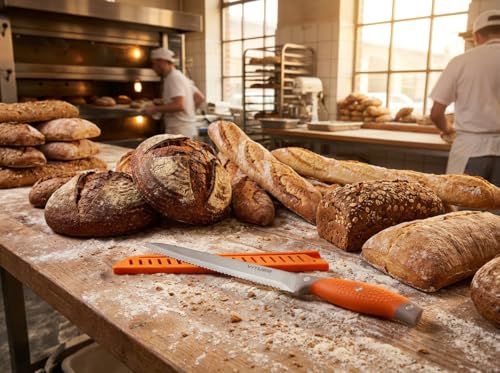 Image of VITUER Bread Knife with Cover, 8 inch Serrated Bread Knife for homemade bread, Bread Cutter Ideal for Slicing Homemade Bread, Bagels, Cake (8-Inch Blade with 5-Inch Handle)