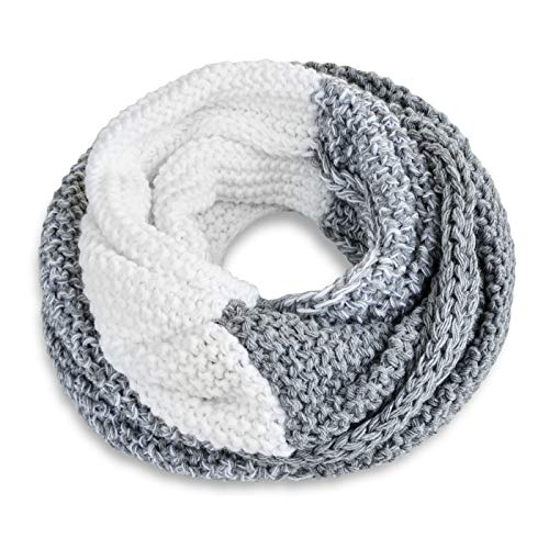 Preisvergleich Produktbild Neverless® Damen Loopschal Strickschal Schlauchschal Winterschal Grobstrick zweifarbig hellgrau-weiß