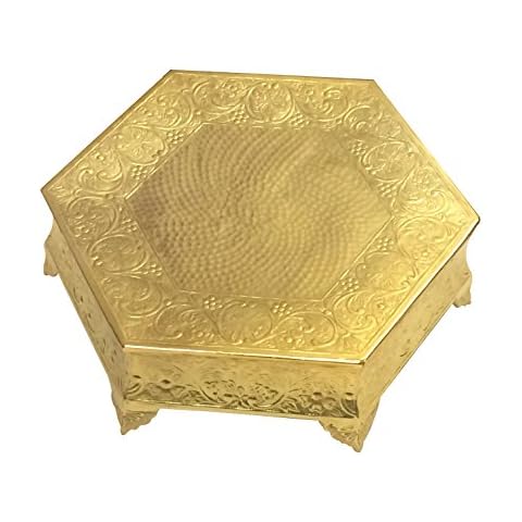 GiftBay 18 inch Hexagonal Gold Wedding Cake Stand, Hand Crafted, Embossed, Durable Build Cover