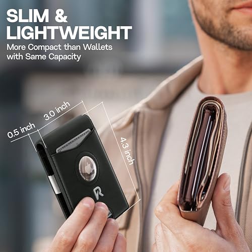 Image of Ronyxet Slim Wallet for Men with AirTag Pocket - RFID Blocking Money Clip Mens Wallet, Minimalist Credit Card Holder, Front Pocket Bifold - Gift Box Included