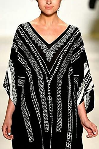 LikeJump Damskie kimono boho dekolt w serek maxi stroje kąpielowe kaftan okrycie bikini letnia sukienka plażowa topy, B Czarny, Rozmiar uniwersalny