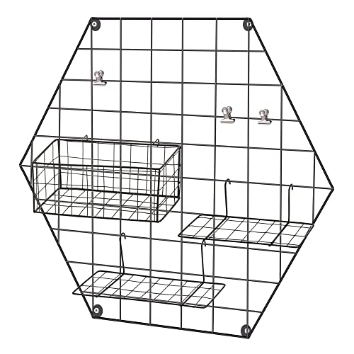 HOMCOM Wandgitter, Fotowand, DIY Dekoration, Bilderregal, Memotafel, Metall, Schwarz, 50 x B44 x T8 cm