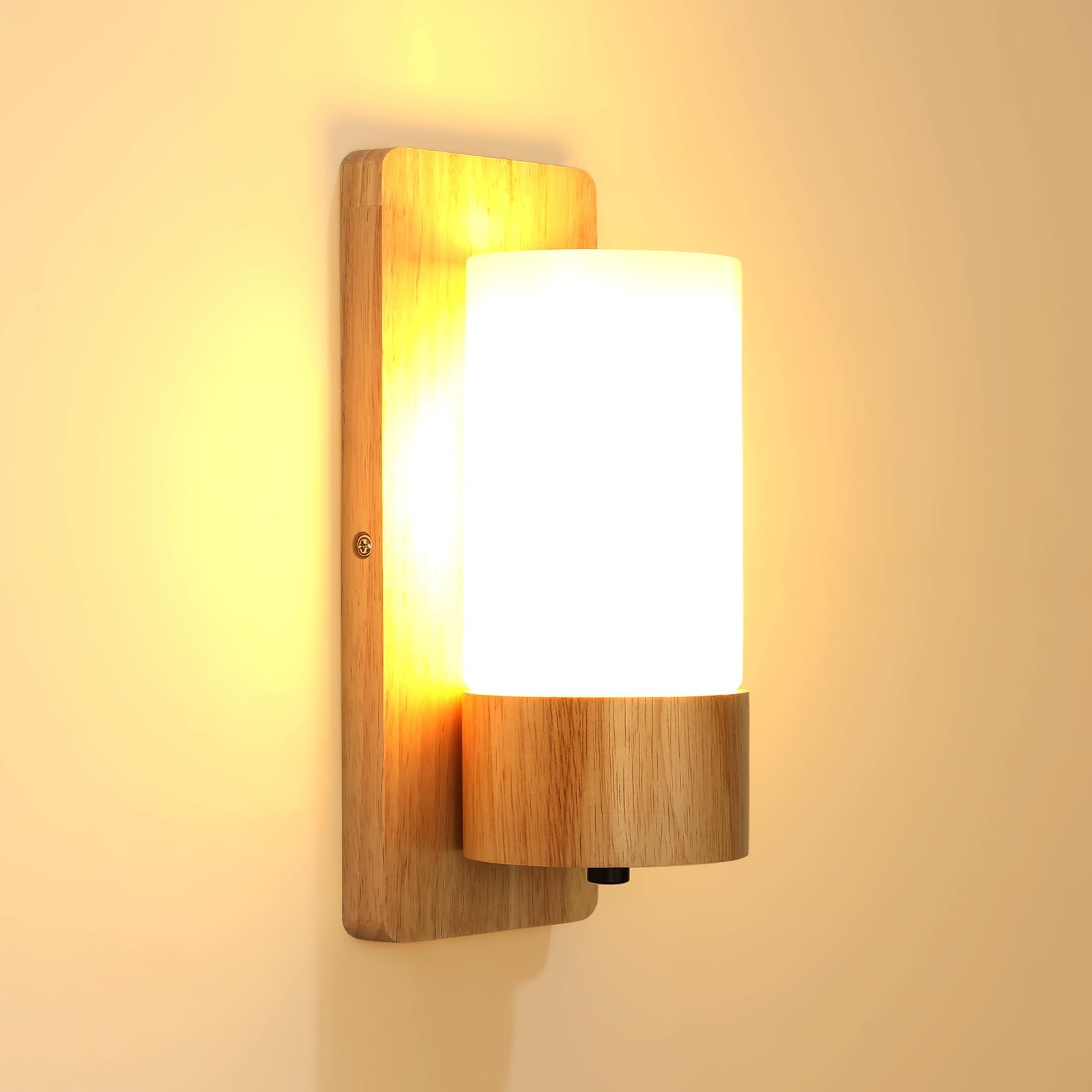 Osairous Aplique Pared Interior De Madera, E27 Lampara De Pared, Creatividad Pantalla De Vidrio, Apliques Pared Interior Para Dormitorio, Pasillo, Escalera, Sin Bombilla (25 * 12 * 10 cm)
