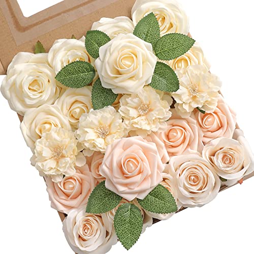 Yyhuawu Champagne Artificial Flowers Box Set Gradient Color Foam And Silk Fake Flowers With Stems For Diy Wedding Bridesmaid Bridal Bouquets Centerpieces Party Home Decoration #TOP6