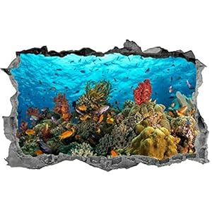 Muurstickers 3D Spiegelweergave Doorbreken De Muur Vinyl Muurstickers Verwijderbare DIY Vinyl Muurstickers Vis voor…