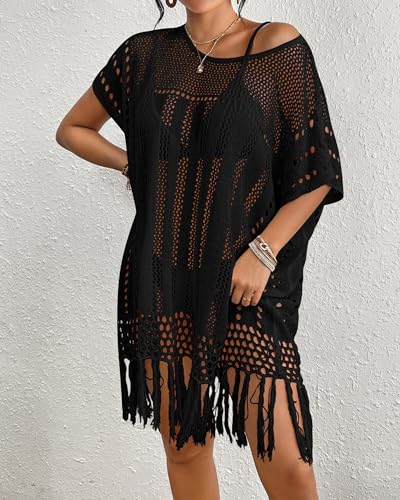 Bsubseach Crochet Swimsuit Coverup Bohemian Bathing Suit Cover Up for Women Hollow Out Knit Beach Dress3